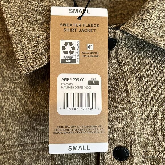 NWT MENS SMALL EDDIE BAUER SWEATER FLEECE SHIRT JACKET POCKETS BUTTON UP - Picture 12 of 13